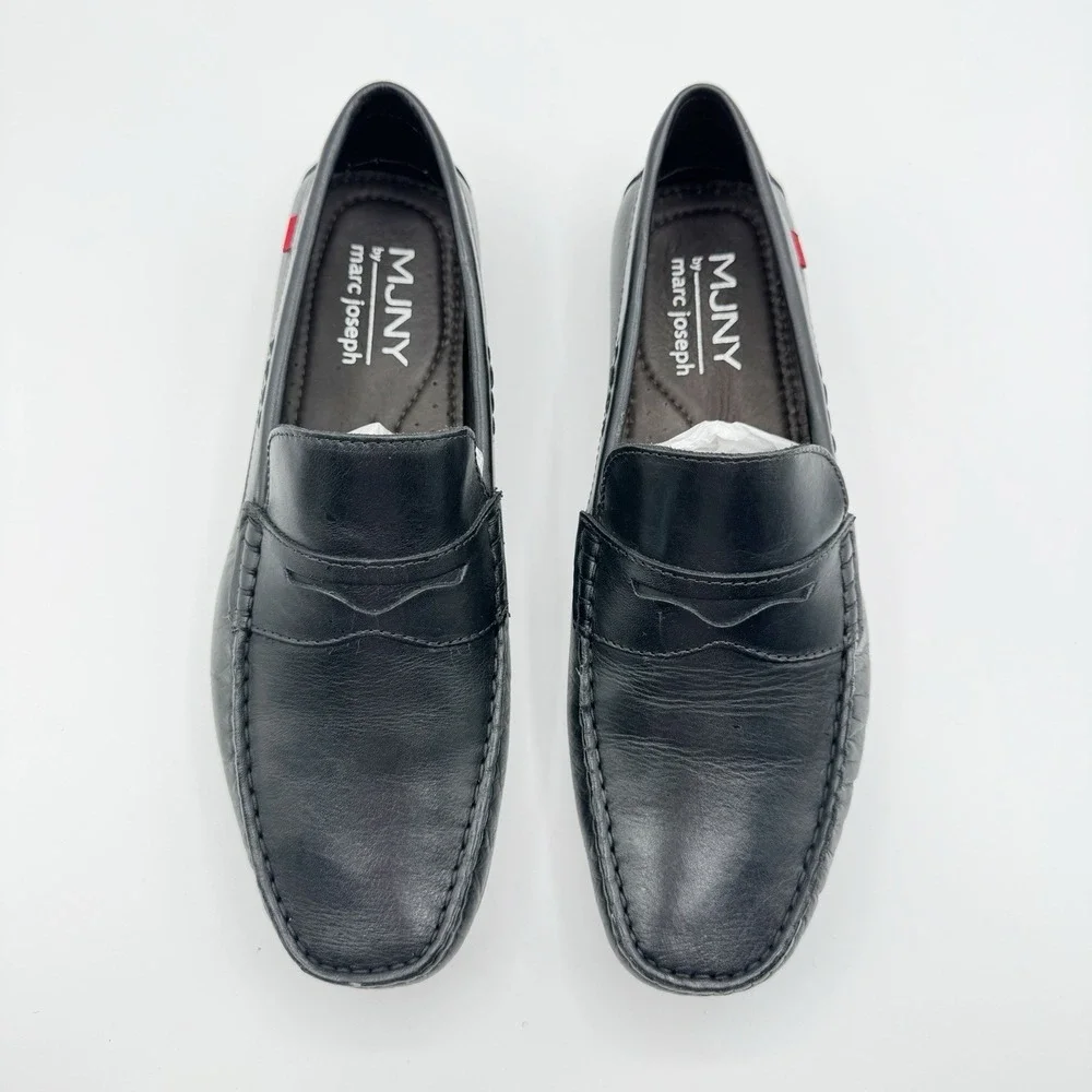 Marc Joseph Mens Nebraska Black Leather Penny Loafers MJNY6121 Size 8.5